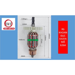Ruột khoan đục kaizen mã kz626a, rô to máy khoan 2 chức năng kz 626a, total 110286 2 mã dùng chung