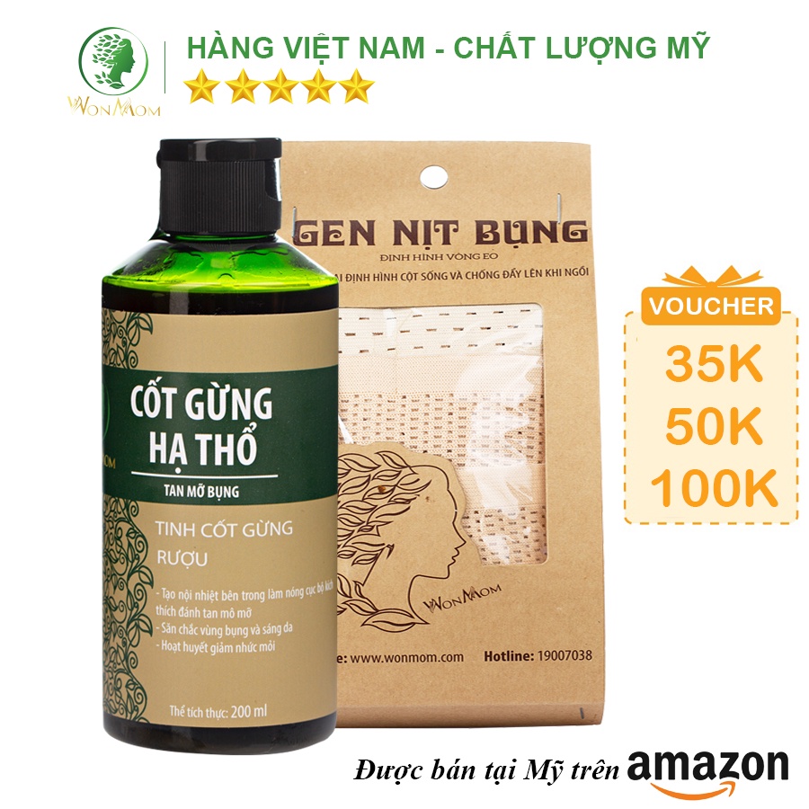 [ Giảm 35K - Đơn 329K ] Bộ giảm eo sau sinh dưới 3 tháng Wonmom ( 1 Cốt gừng hạ thổ + 1 Gen nịt bụng )