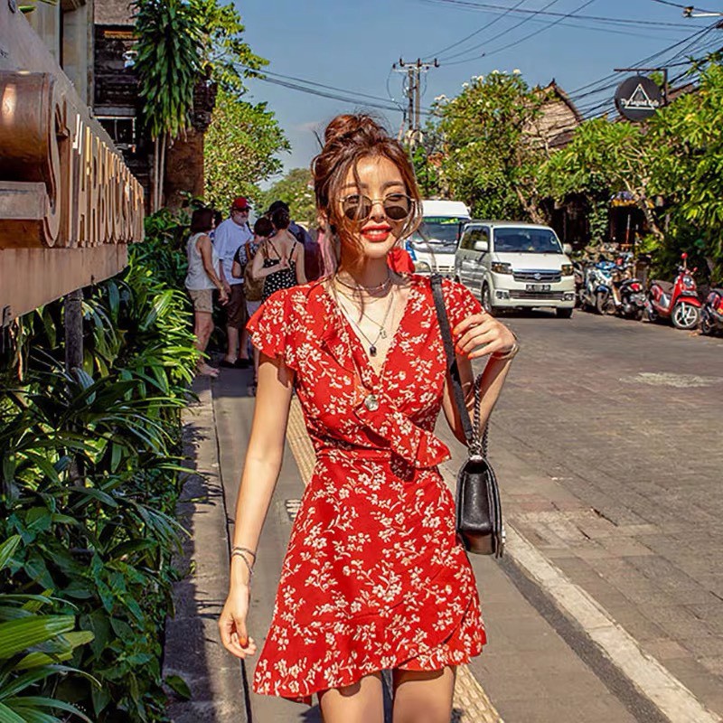 Váy voan xòe hoa đỏ Style Hàn Quốc - Có ảnh thật(ORDER)