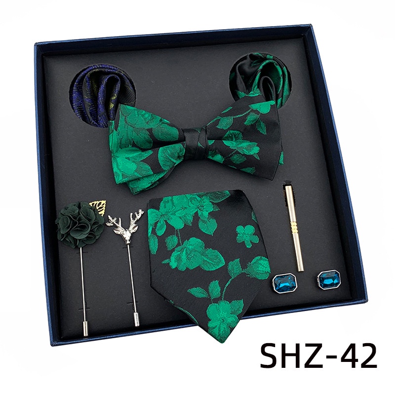 Bộ EFAN gồm cà vạt + nơ + khuy măng sét + khăn + trâm + kẹp sang trọng cho nam