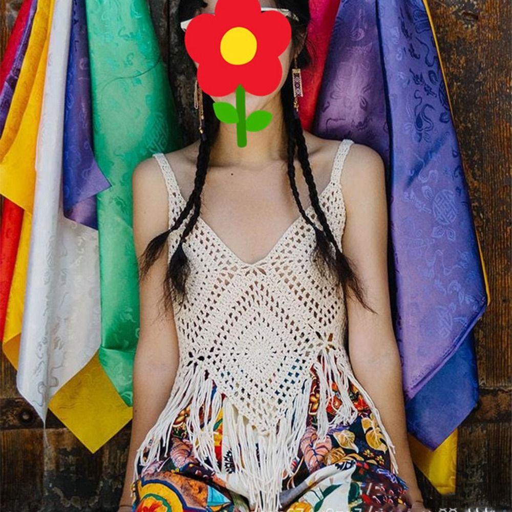 Fallforbeauty Áo Tank Top Hai Dây Móc Tua Rua Phong Cách Dân Tộc Thái Lan Thanh Lịch Gợi Cảm Cho Nữ