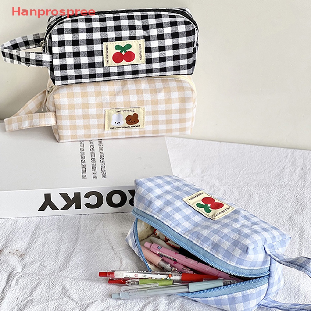 Hanprospree > Túi Canvas Đựng Bút Chì / Mỹ Phẩm / Tiền Xu / Đồ Trang Điểm Kẻ Sọc Caro Dễ Thương well