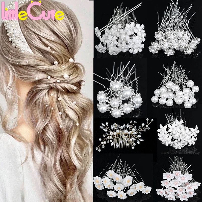 Set 20 Kẹp Tóc Chữ U Đính Đá Và Ngọc Trai Trang Trí Tóc Đuôi Ngựa Cho Cô Dâu