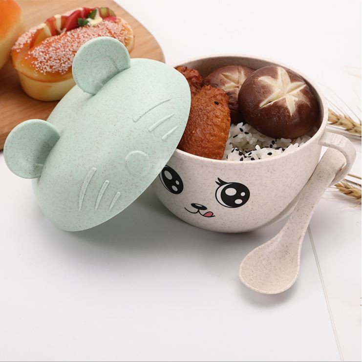 Bát ăn dặm nhựa lúa mạch có nắp đậy kèm thìa hình chuột Mickey cho bé