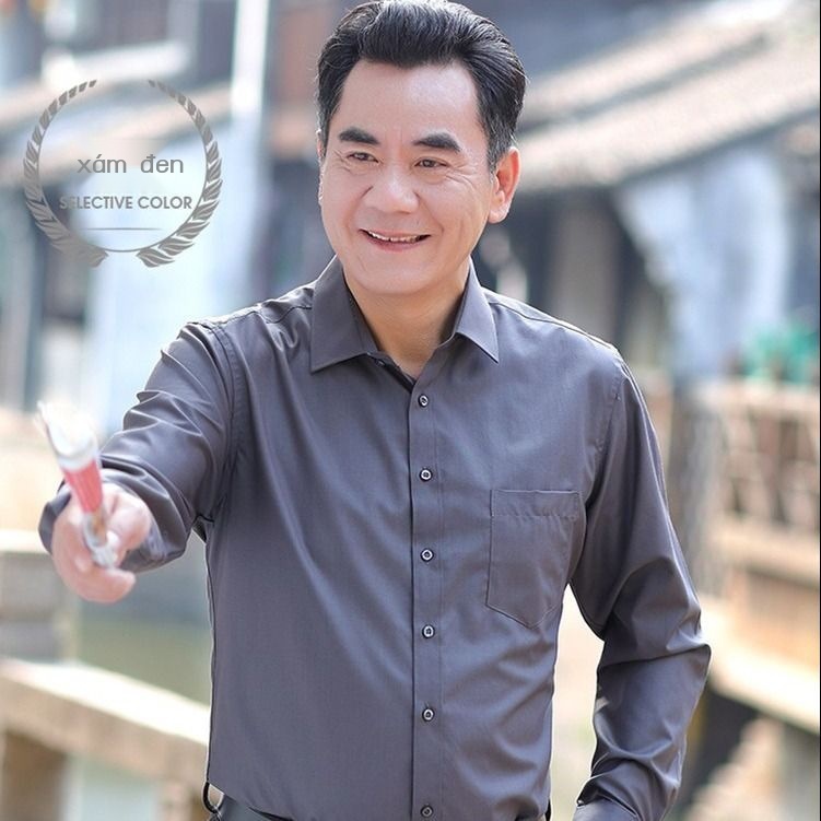 Ông bố 40-50 tuổi mặc áo sơ mi mùa hè, sơ mi rộng thùng thình cho đàn ông trung niên và cao tuổi