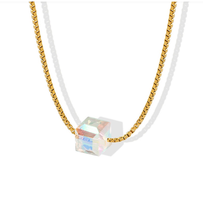 Dây Chuyền Nữ Mặt Khối Lập Phương Pha Lê Titan Không Han Rỉ TT4553