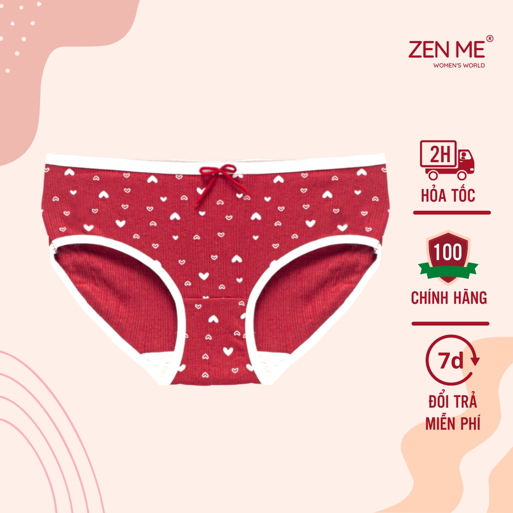 Quần Lót Nữ Zen Me Chất Liệu Thun Tăm 100% Cotton, Thoáng Khí, Thấm Hút, Họa Tiết Đỏ May Mắn