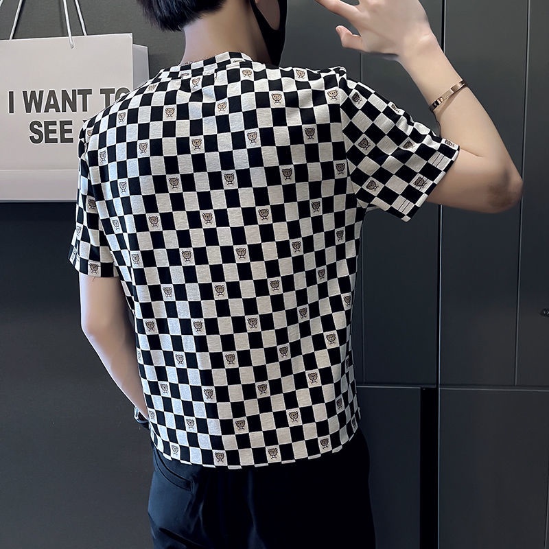 Áo Thun Tay Ngắn Cổ Tròn Họa Tiết Kẻ Sọc Thời Trang Mùa Hè Cho Nam