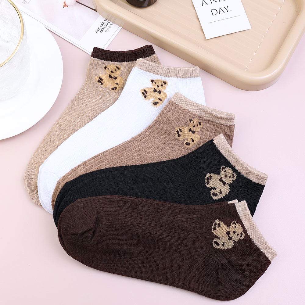 Vớ Thuyền Cotton Mỏng Màu Trơn Hình Gấu Dễ Thương Thoáng Khí Thoải Mái Thời Trang Xuân Hè Phong Cách Hàn Quốc