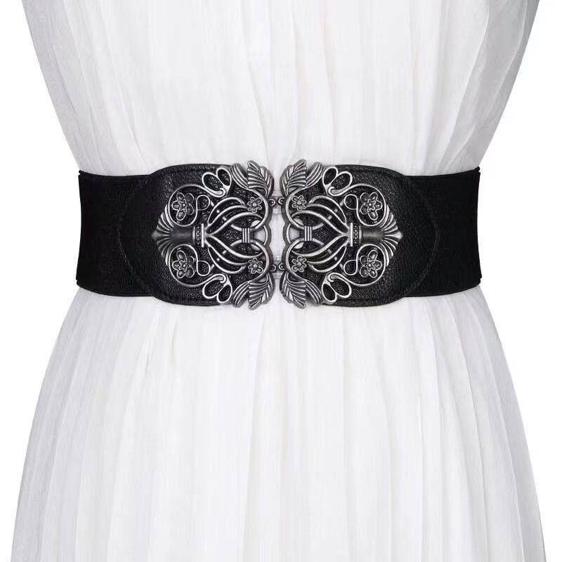 Thắt Lưng Bản Rộng Co Giãn Có Khóa Kim Loại Cho Nữ