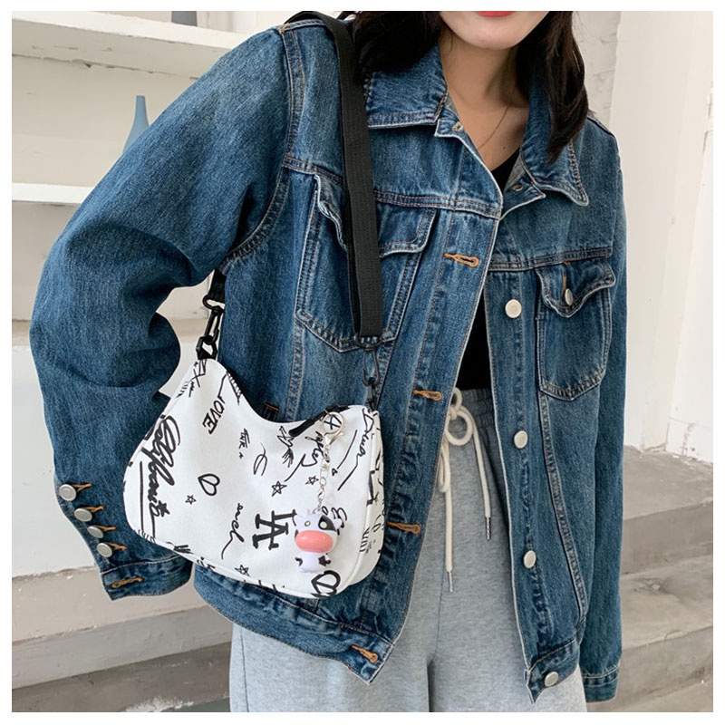 One Túi Vải canvas Đeo Chéo Sức Chứa Lớn In Họa Tiết graffiti Thời Trang Cho Nữ