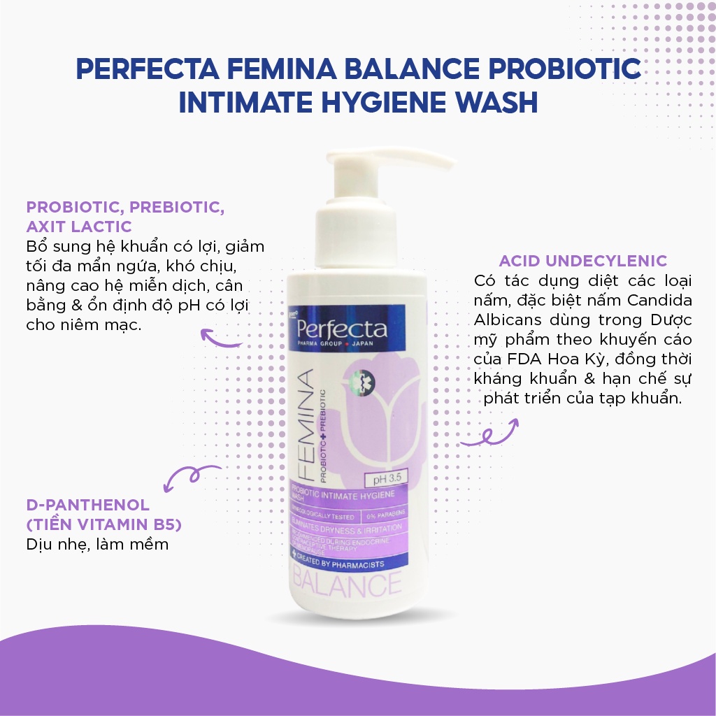 Dung dịch vệ sinh phụ nữ Perfecta Pharmacy Femina Balance Probiotic Intimate Hygiene Wash 150ml