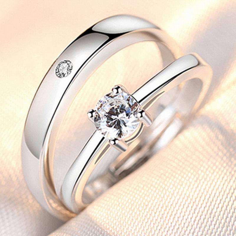 Nhẫn Cặp Đính Đá Zircon Nhân Tạo Hình Vương Miện Thời Trang Hàn Quốc Cho Nam Nữ