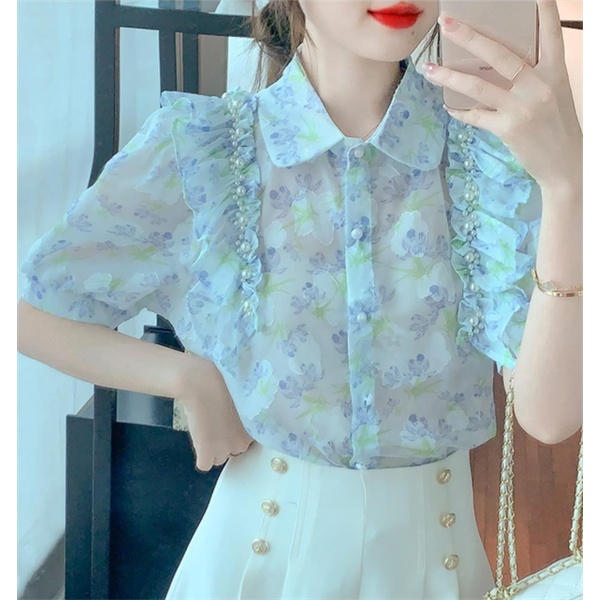 Áo Sơ Mi Chiffon Ngắn Tay Dáng Rộng Họa Tiết Hoa Phong Cách Vintage Cho Nữ