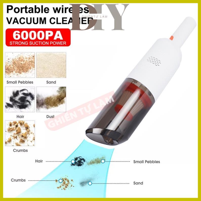 Máy hút lọc bụi HEPA cầm tay mini không dây công suất lớn - hút bụi xe ô tô, giường nệm lông chó mèo bàn phím ghế sofa