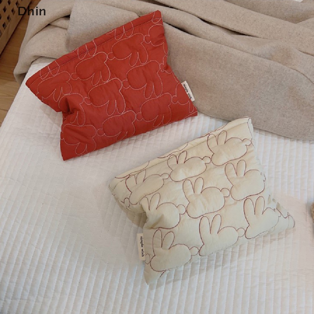 [Dhin] Túi Xách Đựng Đồ Trang Điểm May Chần Có Khóa Kéo Làm Đẹp Phong Cách Hàn Quốc Cho Nữ Giới