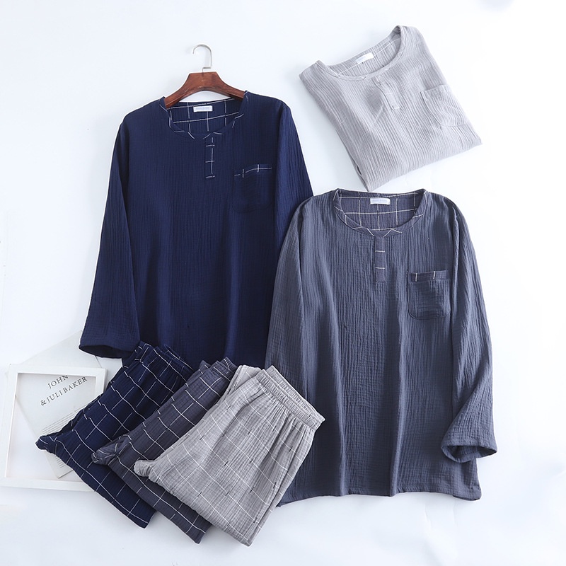 Bộ Đồ Ngủ Tay Dài Cổ Tròn Chất Liệu 100% cotton Họa Tiết Kẻ Sọc Thời Trang Xuân Thu Mới Cho Nam
