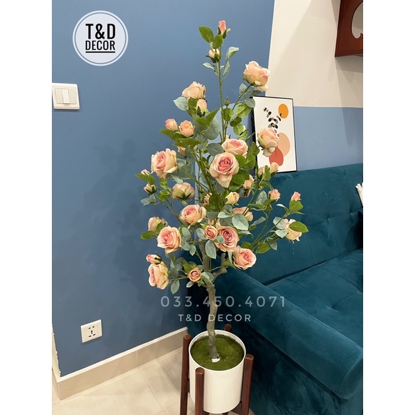 cây hoa hồng giả cao 1m2, cây giả trang trí