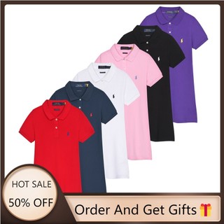 2022 Hàng Mới Về Chất Lượng Cao Ralph lauren Mới 6 Màu Nữ Cotton Nút Trước Áo Polo Tay Ngắn Slim