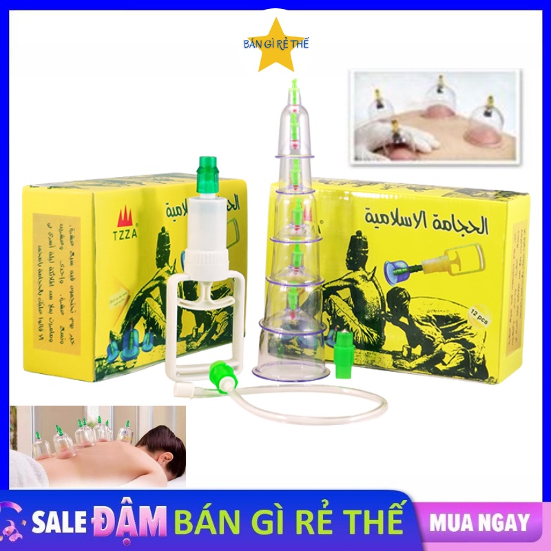 Bộ giác hơi 12 ly hôp vàng Thailand không dùng lửa, Bộ giác hơi hút chân không kết hợp giữa đông y và tây y hiện đại