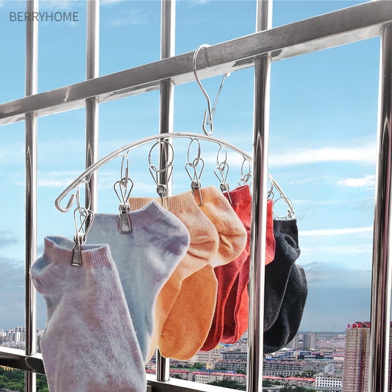Móc Treo Phơi Quần Áo Thép Không Gỉ Dày Hình Vòng Cung Chống Gió Sock Tất Khăn Lót BerryHome～