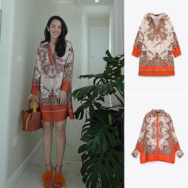 Áo Sơ Mi Dáng Rộng + Đầm Sơ Mi Phong Cách Retro Thời Trang Mùa Thu Zara 227516293 8862292