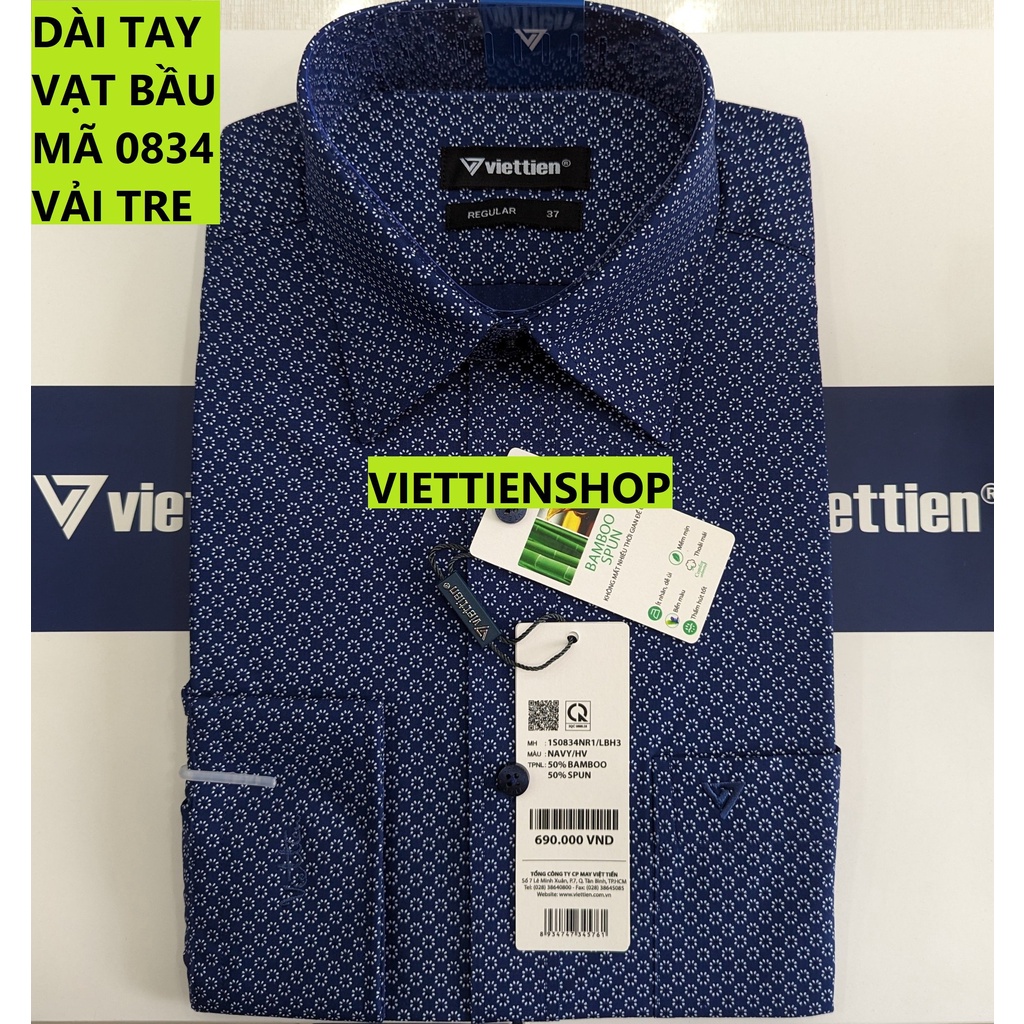 (0834 HVL) ÁO SƠ MI VIỆT TIẾN DÀI TAY VẢI TRE HOA VĂN