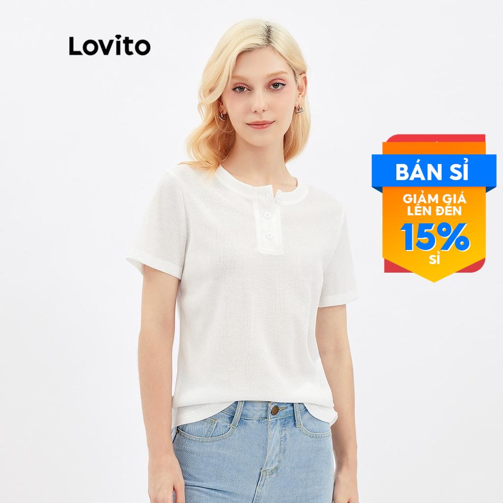 Áo thun Lovito dệt gân cơ bản có túi màu trơn L30AD076 (màu trắng)
