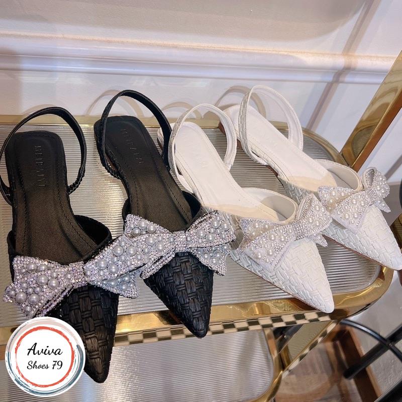 Giày sục mũi nhọn sandab Nơ ngoc hot  siêu hót 2023