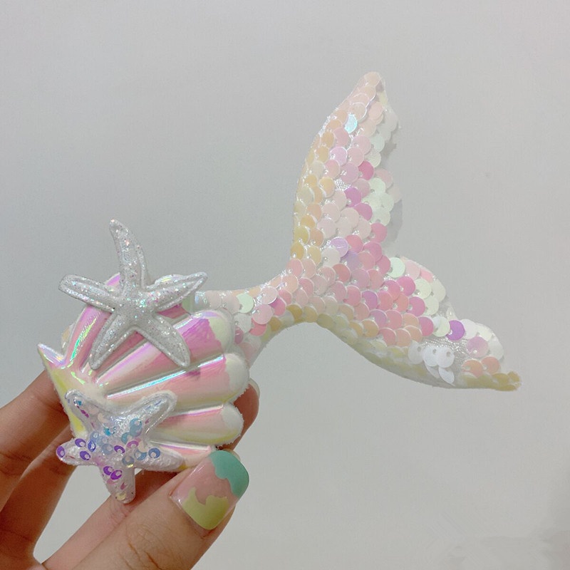 Kẹp Tóc Đuôi Cá Đính Vỏ Sò Lấp Lánh Phong Cách Mới Dành Cho Bé Gái Biểu Diễn Trình Diễn