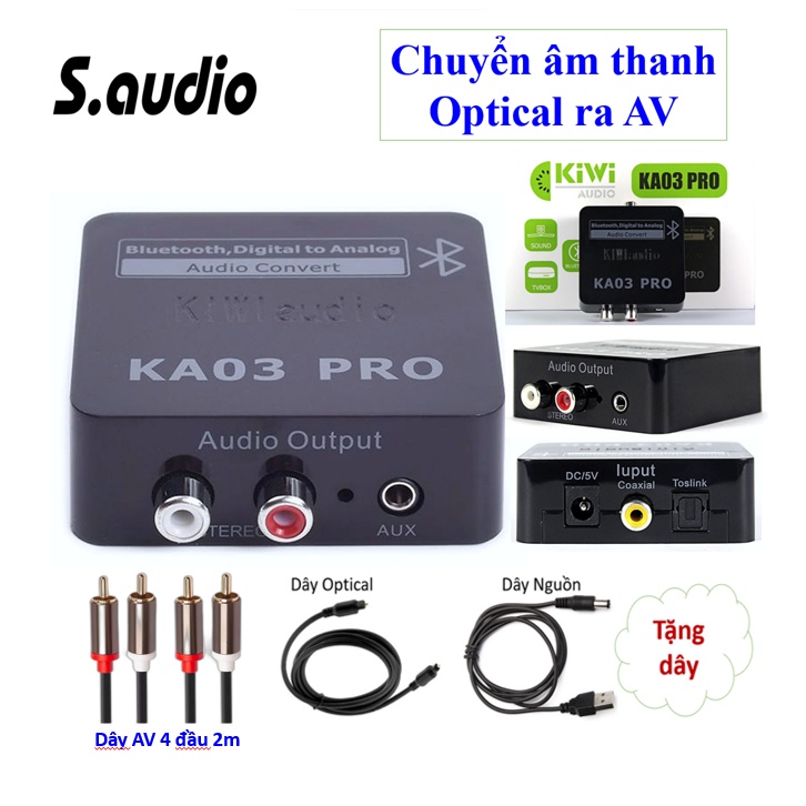 Chuyển Âm thanh Quang ra AV Kiwi KA03 Pro có Bluetooth kèm dây AV 4 đầu dài 2m - BH 12 tháng | Chính Hãng
