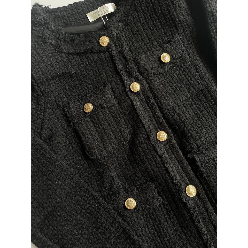 Áo dạ Tweed Caliesweet áo dạ nữ 2 lớp 4 cúc màu trắng sữa