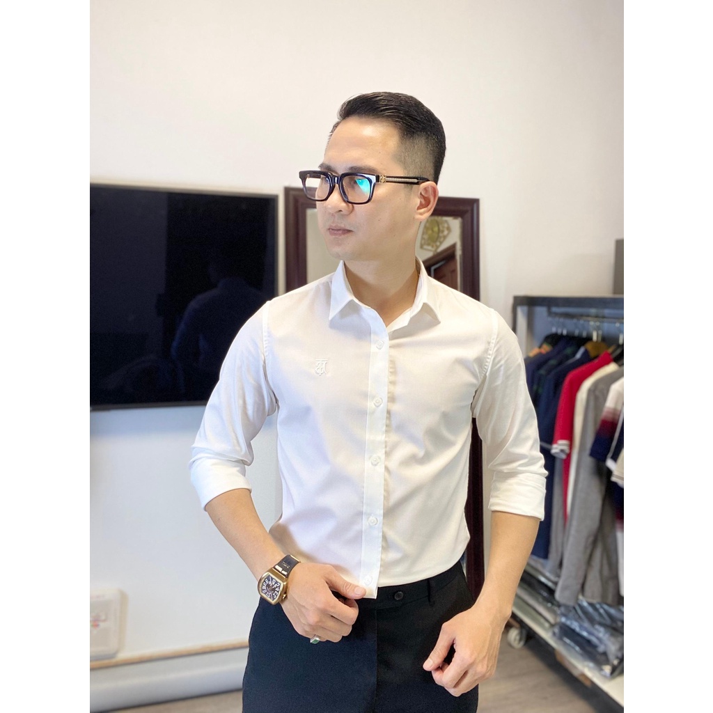 Áo sơ mi dài tay công sở nam, sơ mi trắng dài tay B B R vải cotton chống nhăn BBR00223