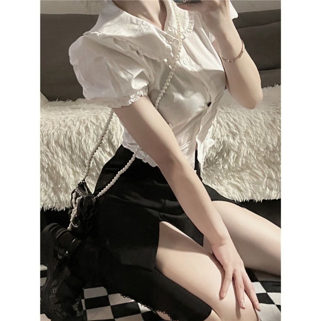 Áo Kiểu Tay Phồng Cổ Búp Bê Màu Trắng Thiết Kế Mới Ngọt Ngào Thời Trang Dành Cho Mùa Hè