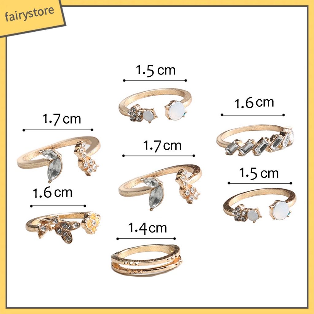 Set 1 / 7 Nhẫn Hở Đính Đá Lấp Lánh Chống Mài Mòn Thời Trang Cho Nữ