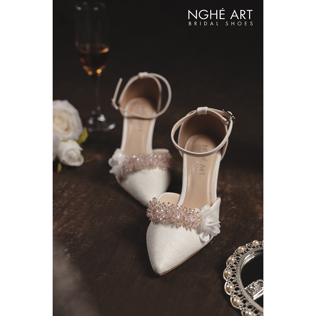 Giày cưới Nghé Art nhũ xước đính hoa pha lê 339NHU