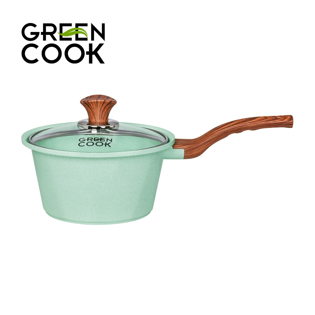 [ MUA BỘ NỒI TẶNG CHẢO 06-20CM ] Bộ 3 nồi đúc men đá xanh ngọc 18-20-24CM Green Cook GCS05IH dùng được các loại bếp .