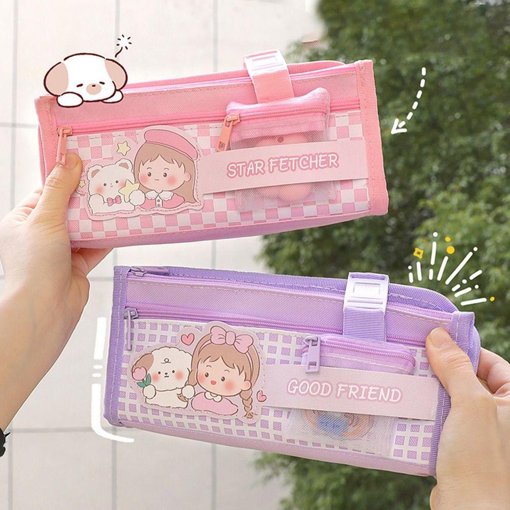 Túi Đựng Bút Hai Lớp Sức Chứa Lớn Họa Tiết Hoạt Hình Dễ Thương
