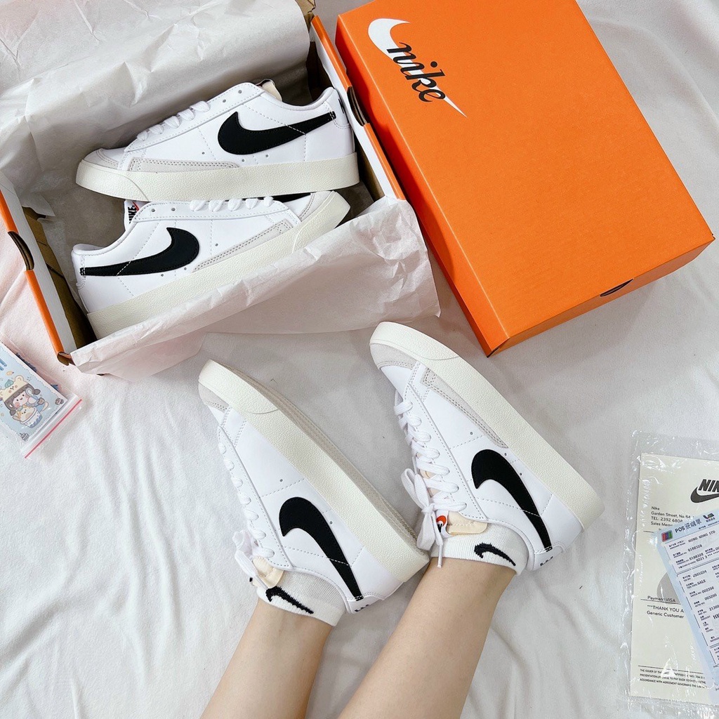 Giày thể thao_Nik,,,e Blazer Mid low Giày sneaker Nam Nữ Trắng Đen Cổ Cao Thể Thao Full Box Bill