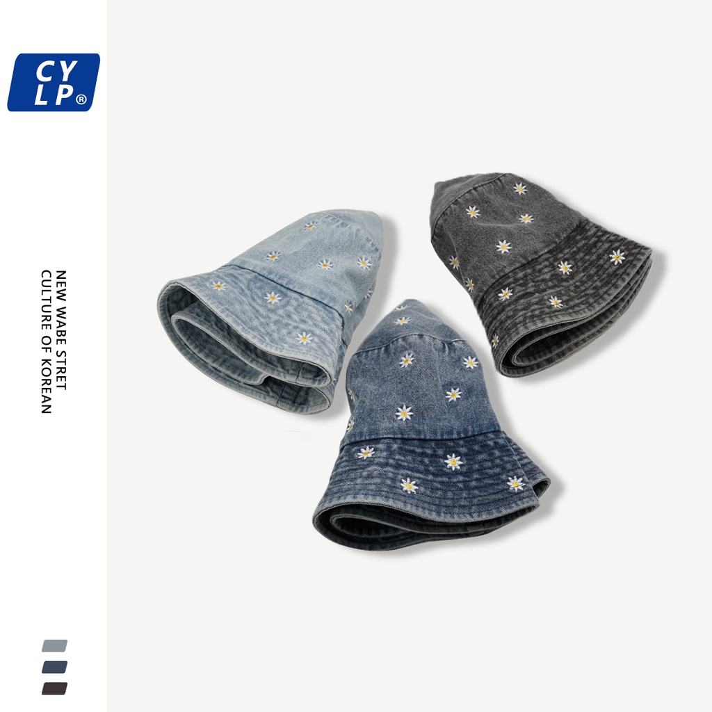 Nón Tai Bèo Denim Họa Tiết Hoa Cúc Thêu Phong Cách Hàn Quốc Thời Trang Xuân Hè Dành Cho Nữ