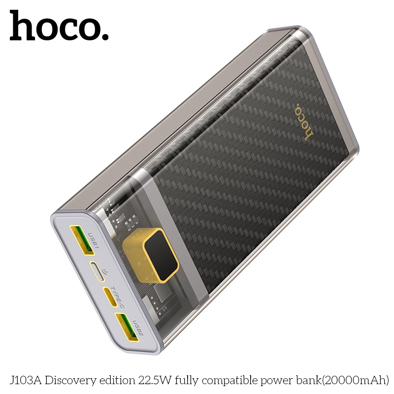 Pin dự phòng Hoco J103A 20000mAh QC3.0 22.5W, PD TypeC 20W, Màn hình LCD  - Hãng phân phối