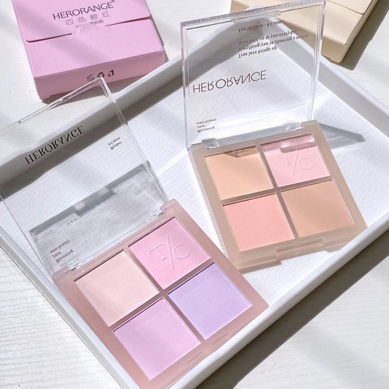 Herorange ~ Phấn Má Hồng Bốn Màu Sắc Tông Màu Tím Gills Blue Nude Ấm Đào Mơ Mộng Tự Nhiên
