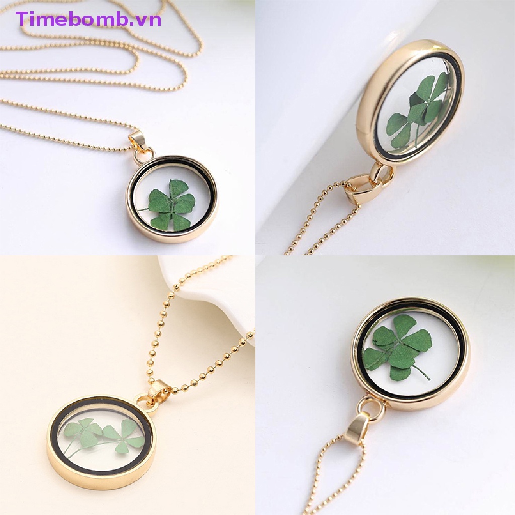 # Túi Xách Nữ Thời Trang # Vòng cổ Mặt Cỏ Bốn Lá Khô Thật Tự Nhiên Bằng Nhựa Resin Trong Suốt