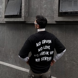 Áo thun no crush no love no break up no stress 100% cotton tay lỡ unisex - đen cổ tròn | blackwork