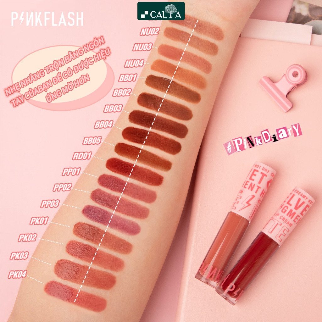 Son Kem Lì PinkFlash Bền Màu, Mềm Mịn Không Khô Môi - Pink Flash Pink Diary Silky Velvet Matte Lipstick PF-L04