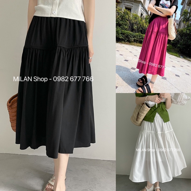 Chân váy xoè dáng dài chất lụa Quảng Châu mềm mát