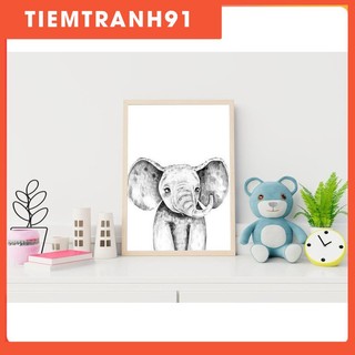 Tranh treo tường | Tranh cho bé-Black and White Elephant Wall Art 65 , tranh canvas giá rẻ