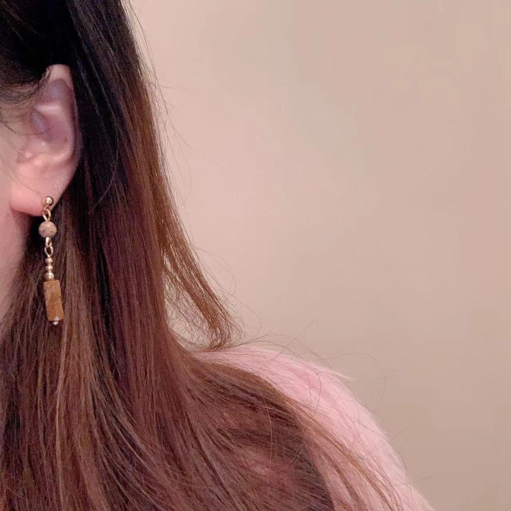 Bông Tai Gỗ Hình Học Đính Hạt Thanh Lịch Sang Trọng Cho Nữ|Trang Sức Thời Trang