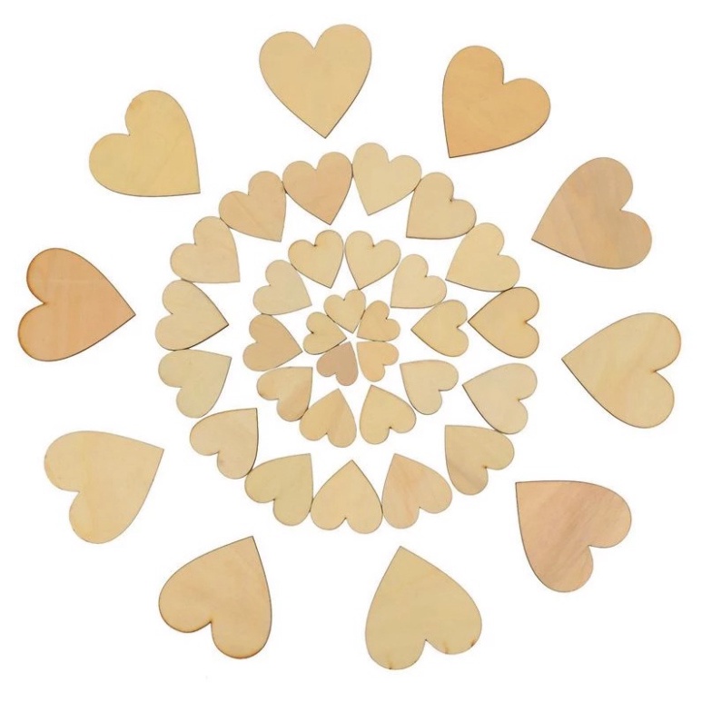 Set 50 Miếng gỗ hình trái tim Thegioipuzzle độc đáo, 50pcs gỗ dùng để vẽ hình, tô màu, trang trí bàn tiệc cưới