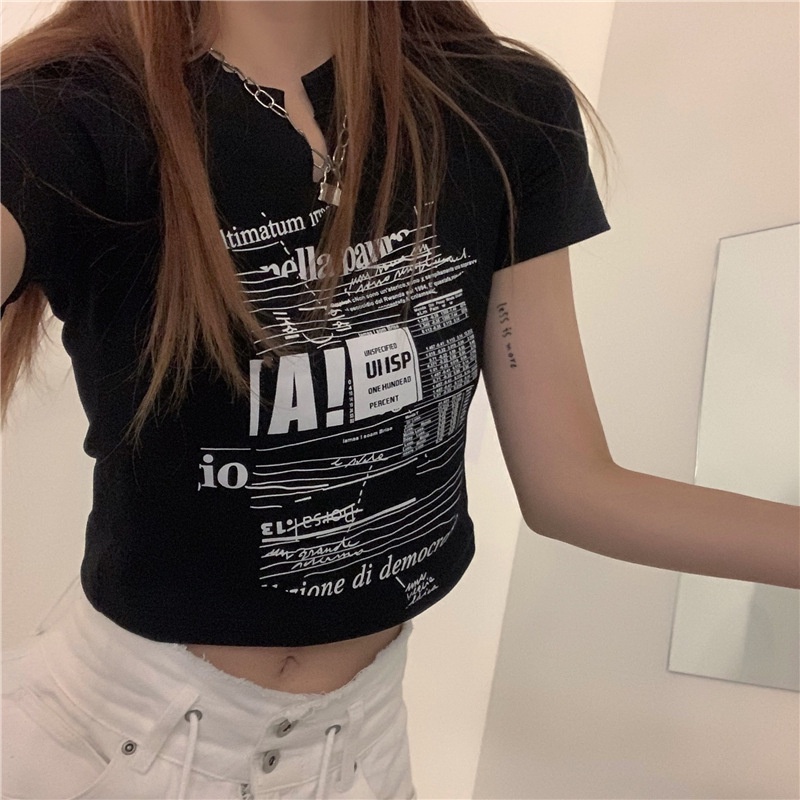 NRVP Áo Thun Tay Ngắn Dáng Ôm In Họa Tiết Thời Trang Đường Phố Hàn Quốc 2023